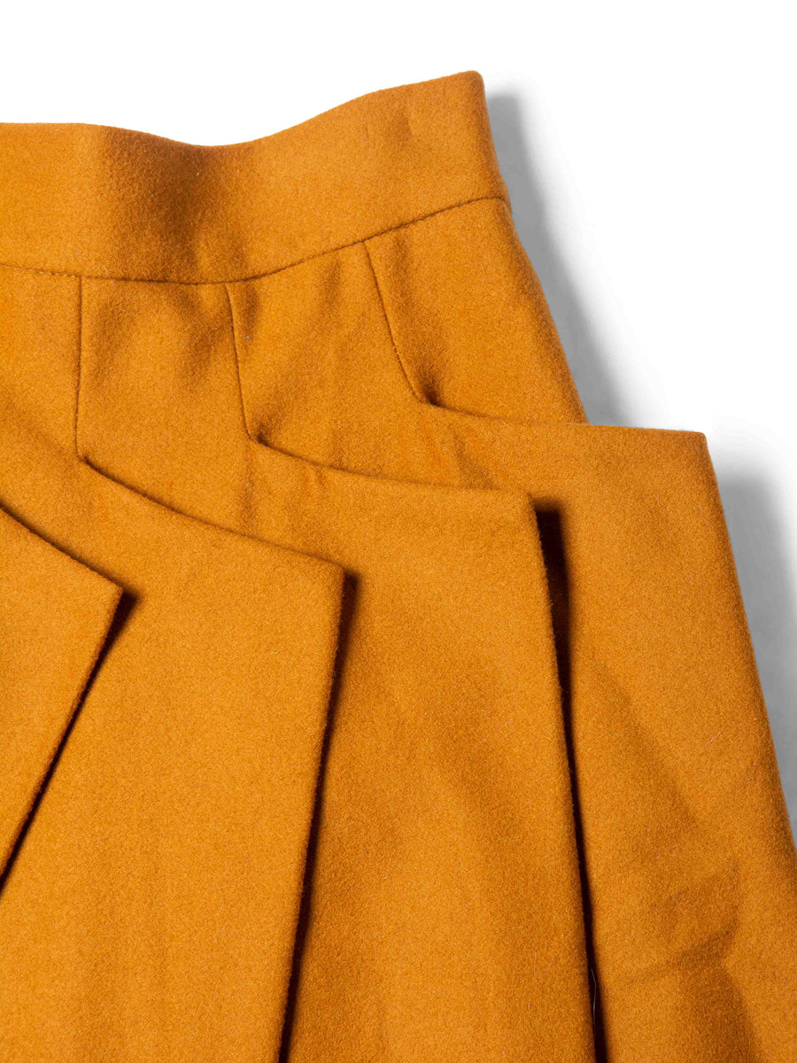 Bottega Veneta Wool Pleated Midi Skirt Mustard Yellow