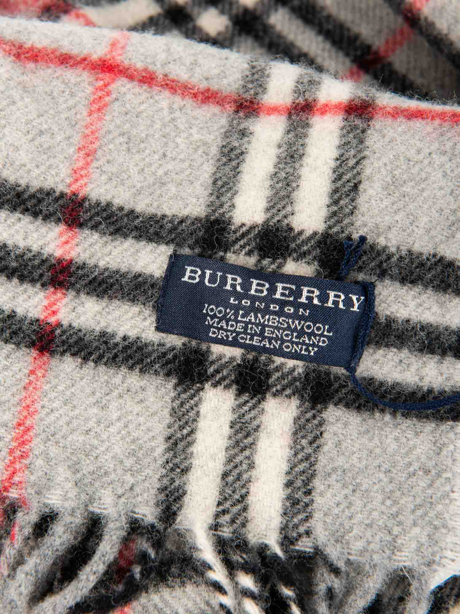 Burberry Wool House Check Unisex Fringe Scarf Grey