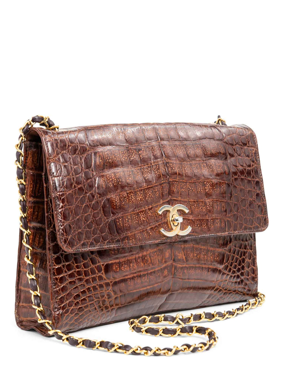 Chanel Shiny Black Crocodile Small Double Flap Bag with Gold Hardware. Very  Good Condition