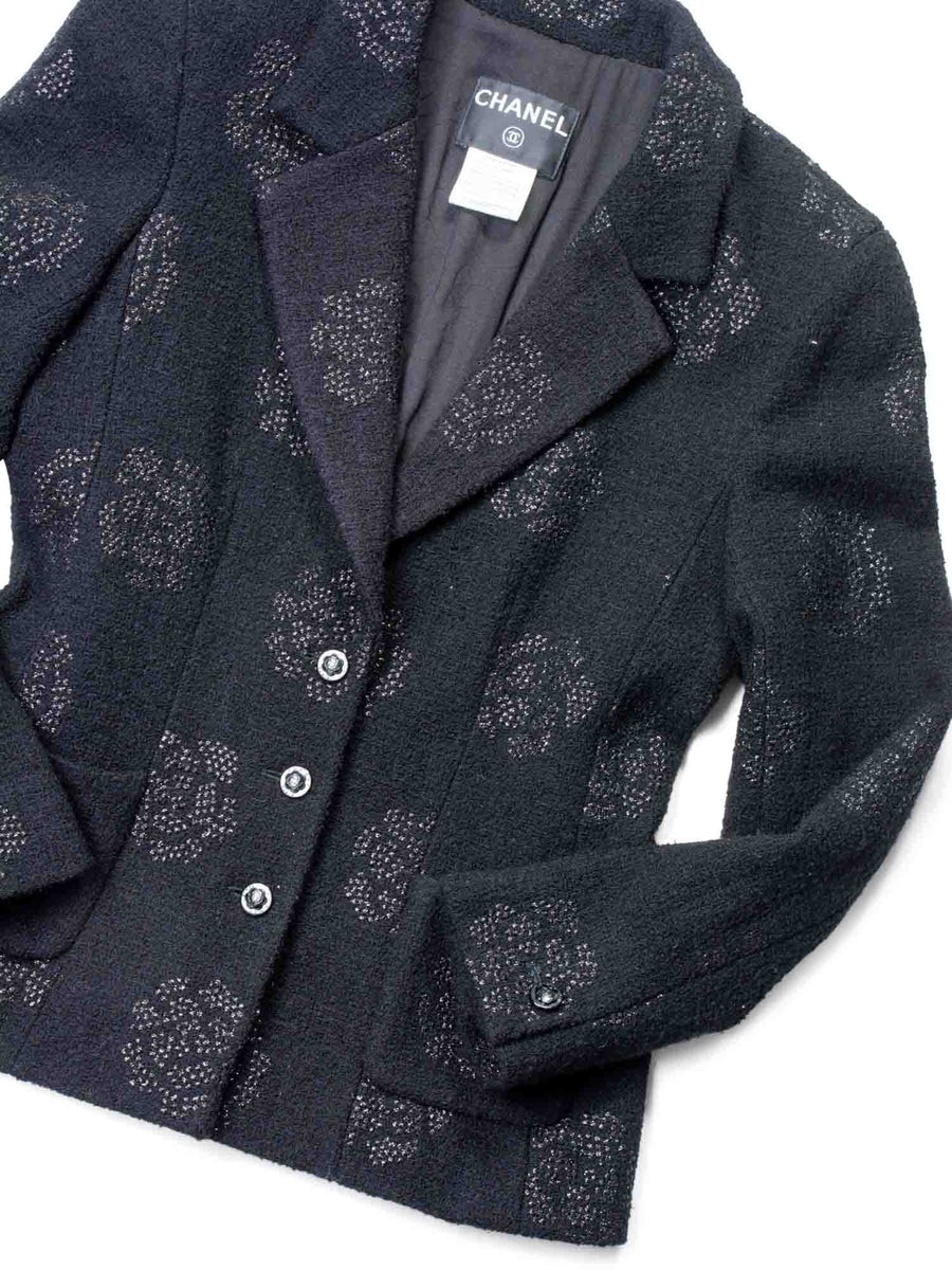 Retro tweed jacket with embroidery in dark blue