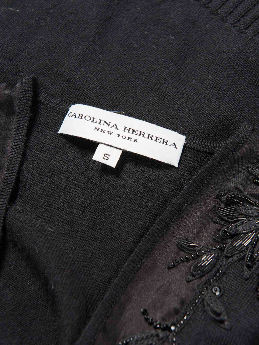 Carolina Herrera Pearl Embroidered Knit Bolero Jumper In Black