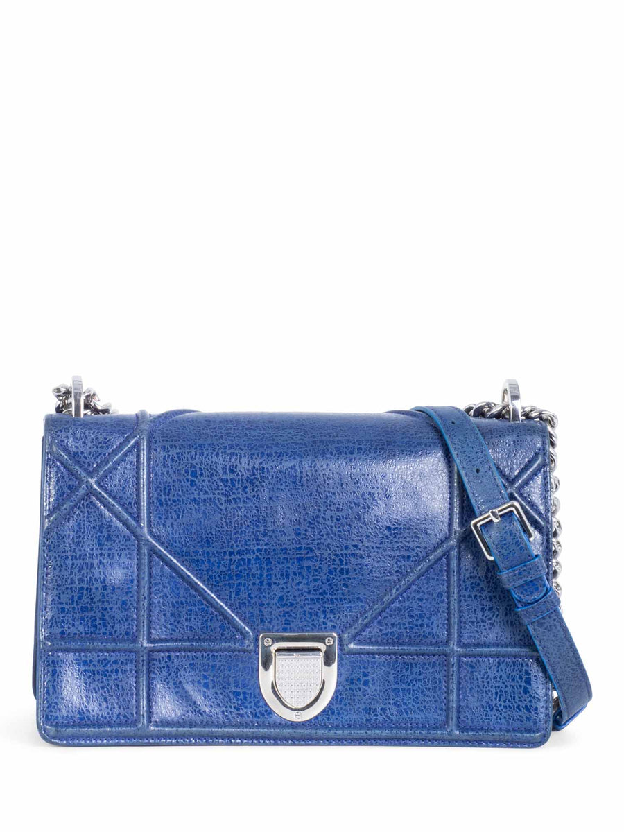 Christian Dior Embossed Leather Diorama Messenger Bag Blue