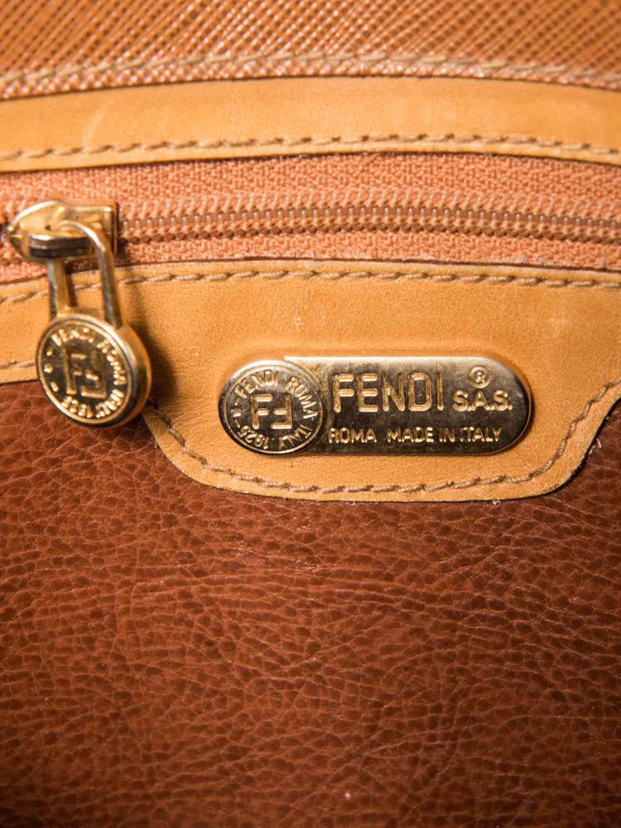 Fendi Vintage Logo Top Handle Messenger Bag Brown