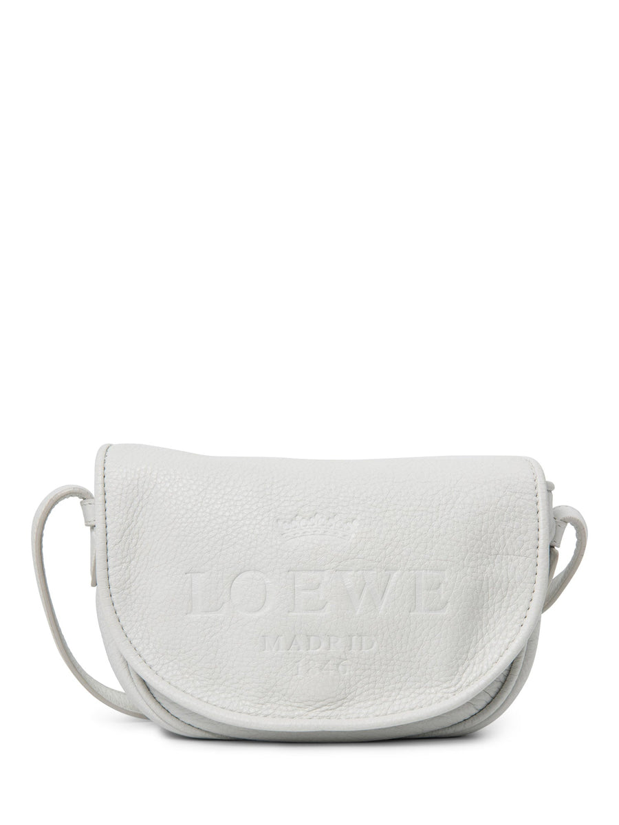 Loewe Logo Pebbled Leather Flap Messenger Bag White