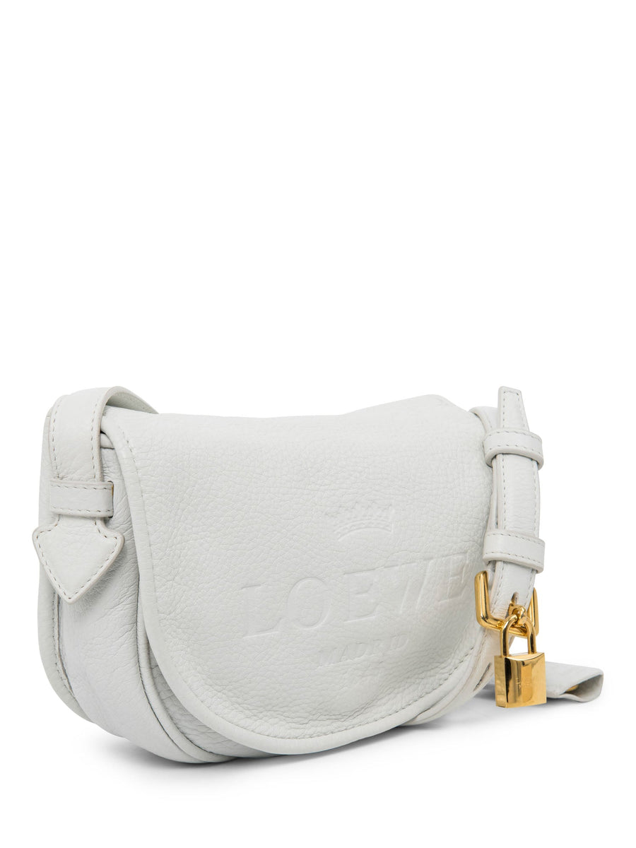 Loewe Logo Pebbled Leather Flap Messenger Bag White