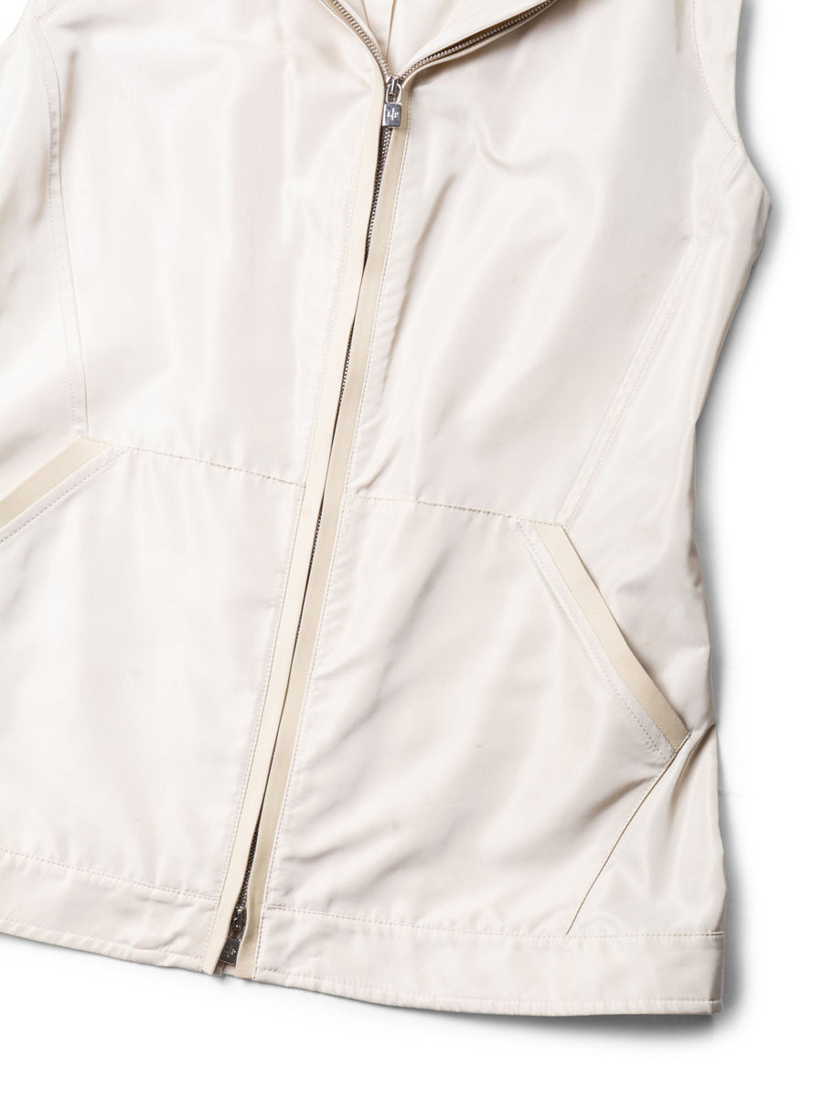 Loro Piana Logo Hooded Zippered Vest Ivory Silver