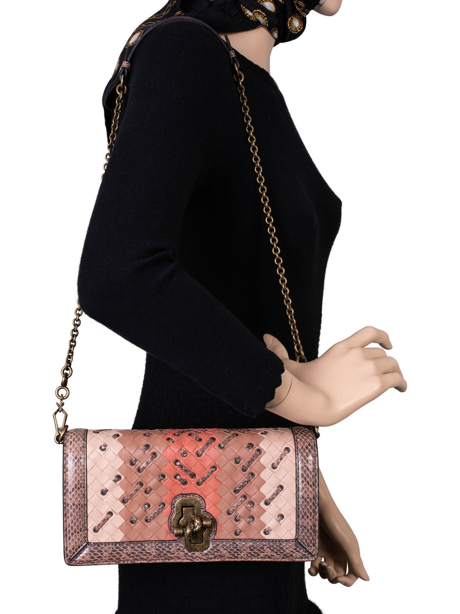 Bottega Veneta Olimpia Stitch Pink Intrecciato Leather Crossbody Bag