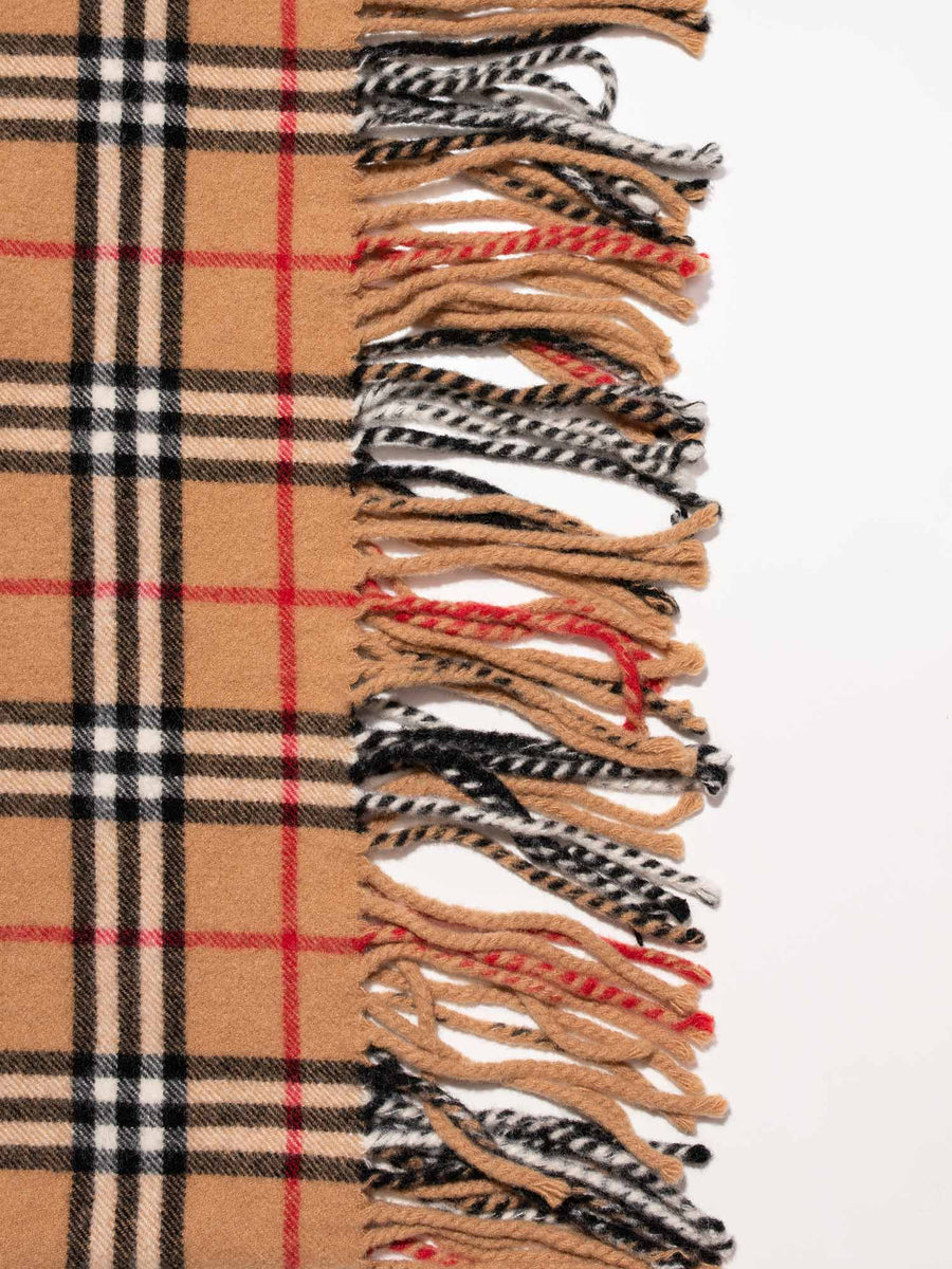 Burberry Cashmere Nova Check Fringe Scarf Brown