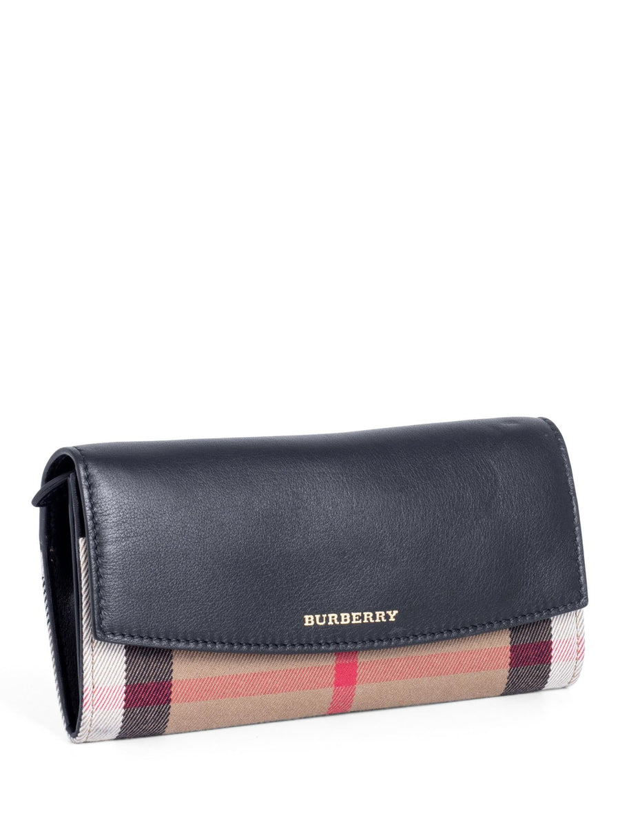 Burberry Beige/Black House Check Canvas and Leather Flap Wallet