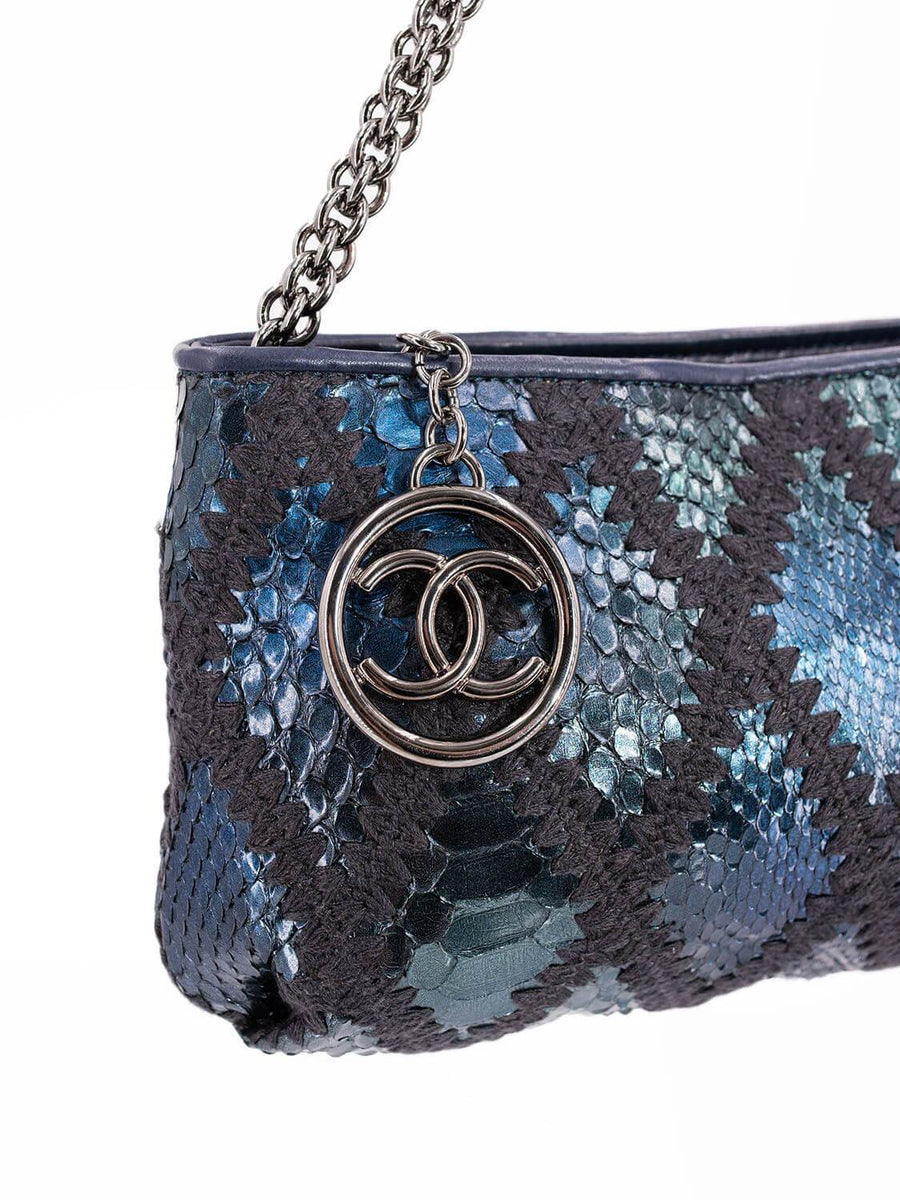 CHANEL Stitch CC Logo Pochette Bag Blue Green