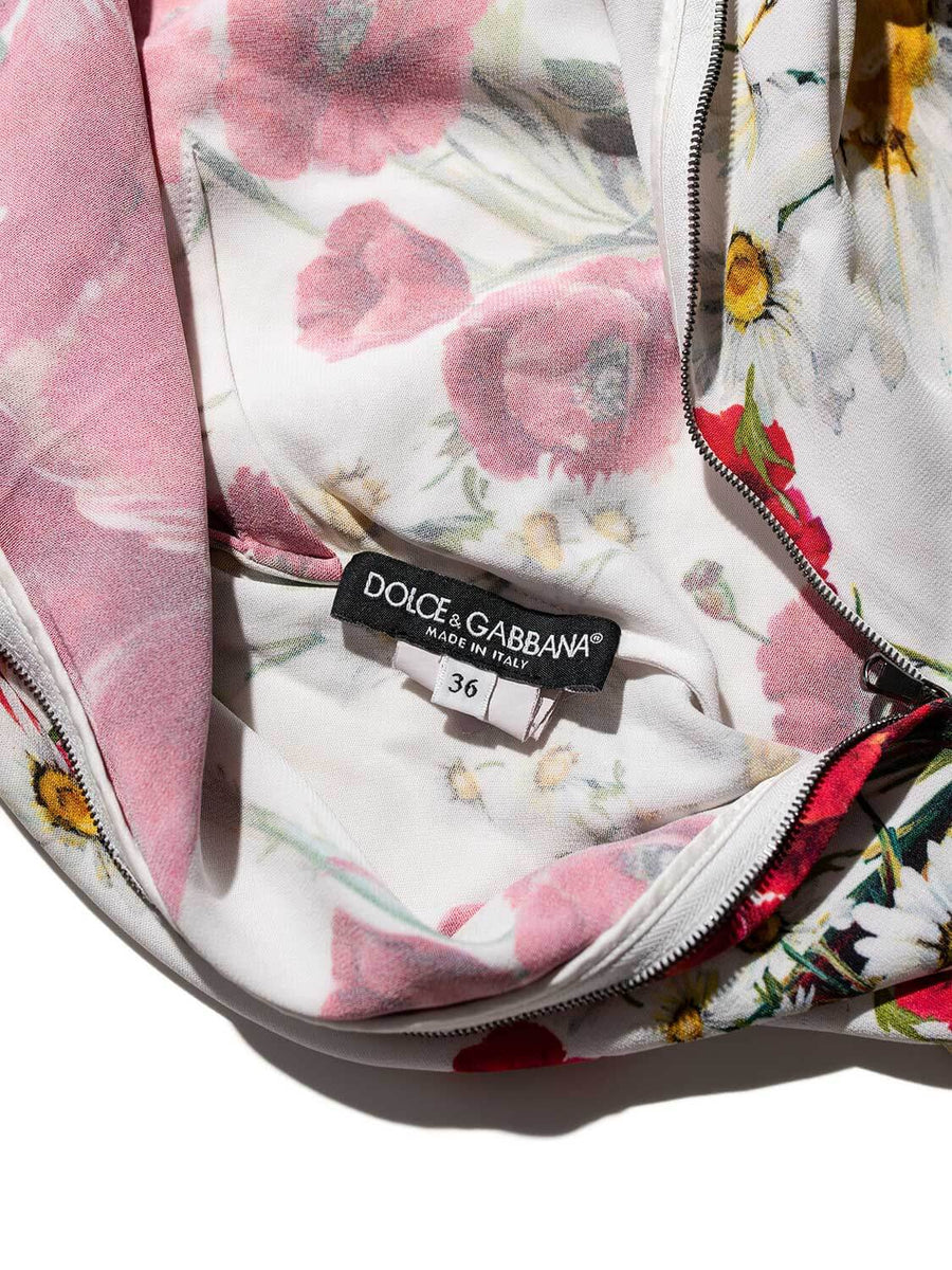 Dolce & Gabbana Rose Print Silk Scarf White Red