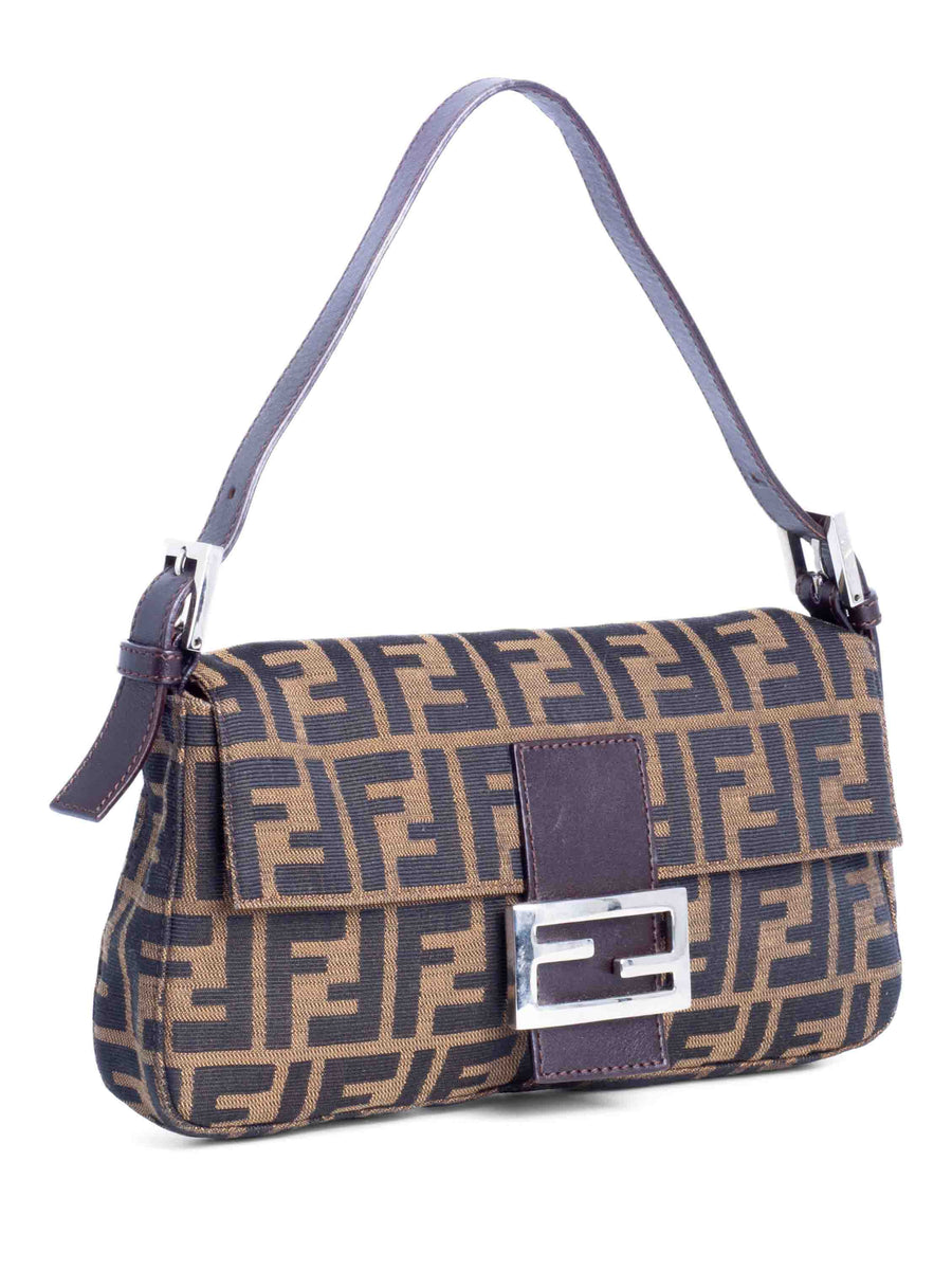 Fendi Zucca Flap Pochette Bag Brown