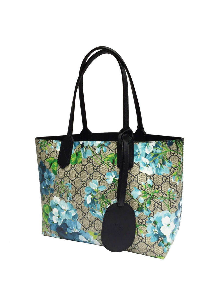 GG Supreme Monogram Blue Blooms Print Small Reversible Tote Bag