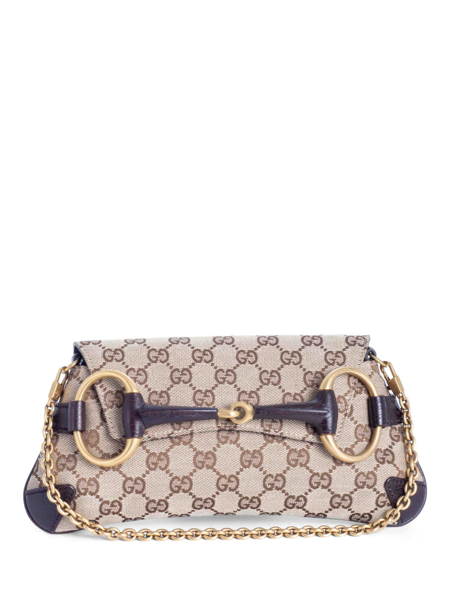 Gucci Vintage Monogram Pochette Flap Shoulder Bag Brown 