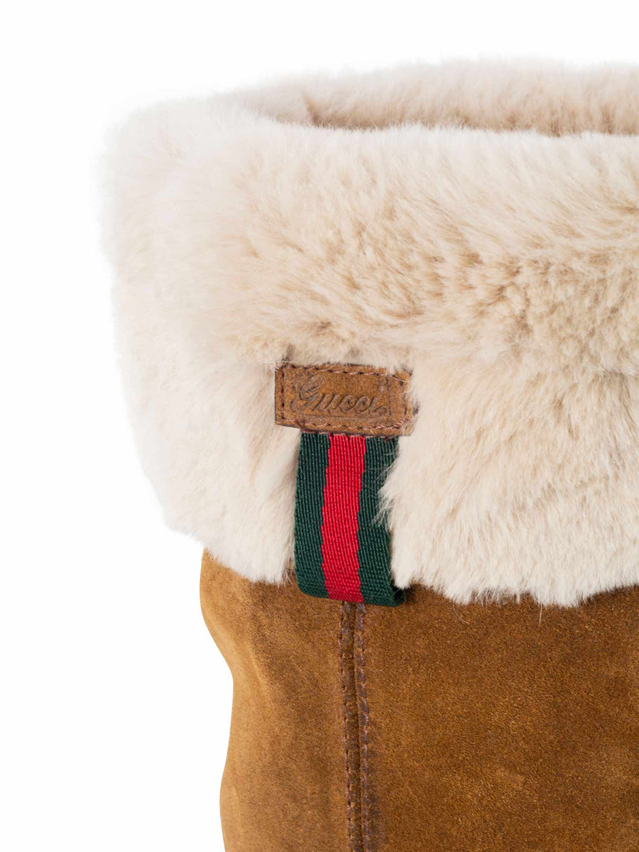 Gucci Suede Shearling Web Boots Brown