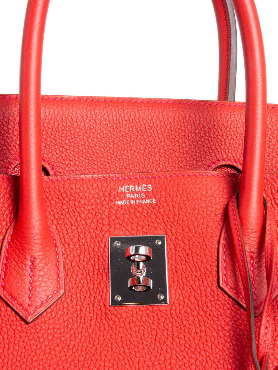 100% AUTH HERMES BIRKIN 35 Red Clemente Leather .France