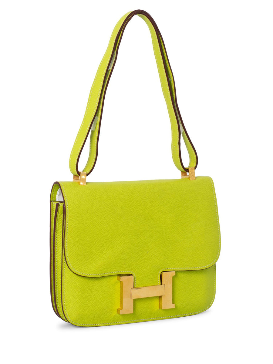 Hermes Epsom Leather Constance Bag 24 Kiwi Green