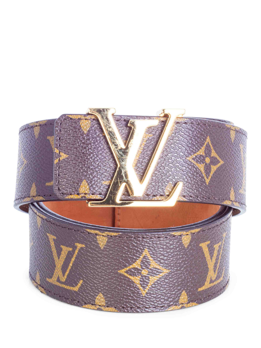 LOUIS VUITTON Size 36 LV Monogram Embossed Tan Leather Gold Square Buckle  Belt