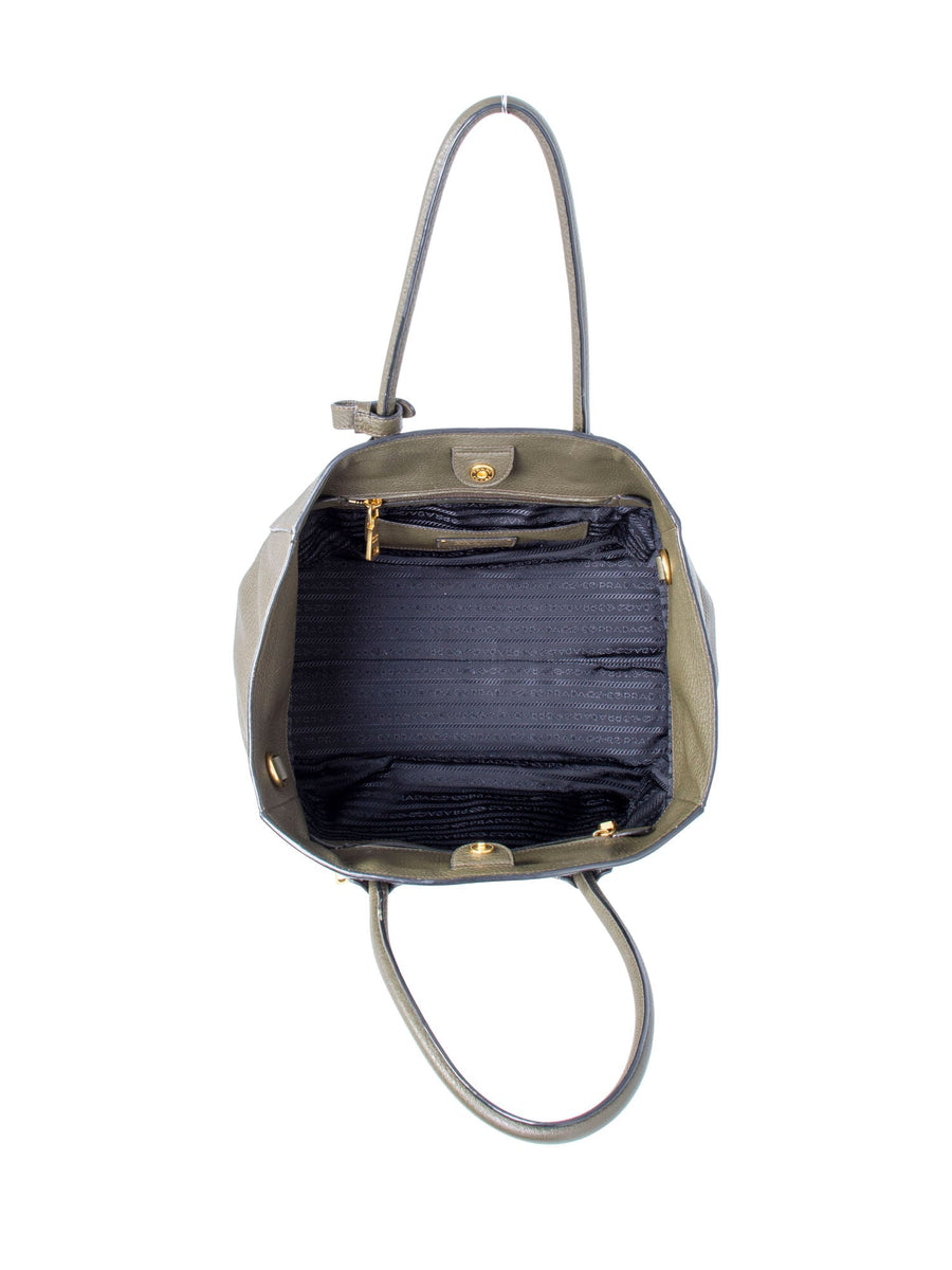 Prada Bright Olive Green Pebble Leather Shoulder /Tote Bag