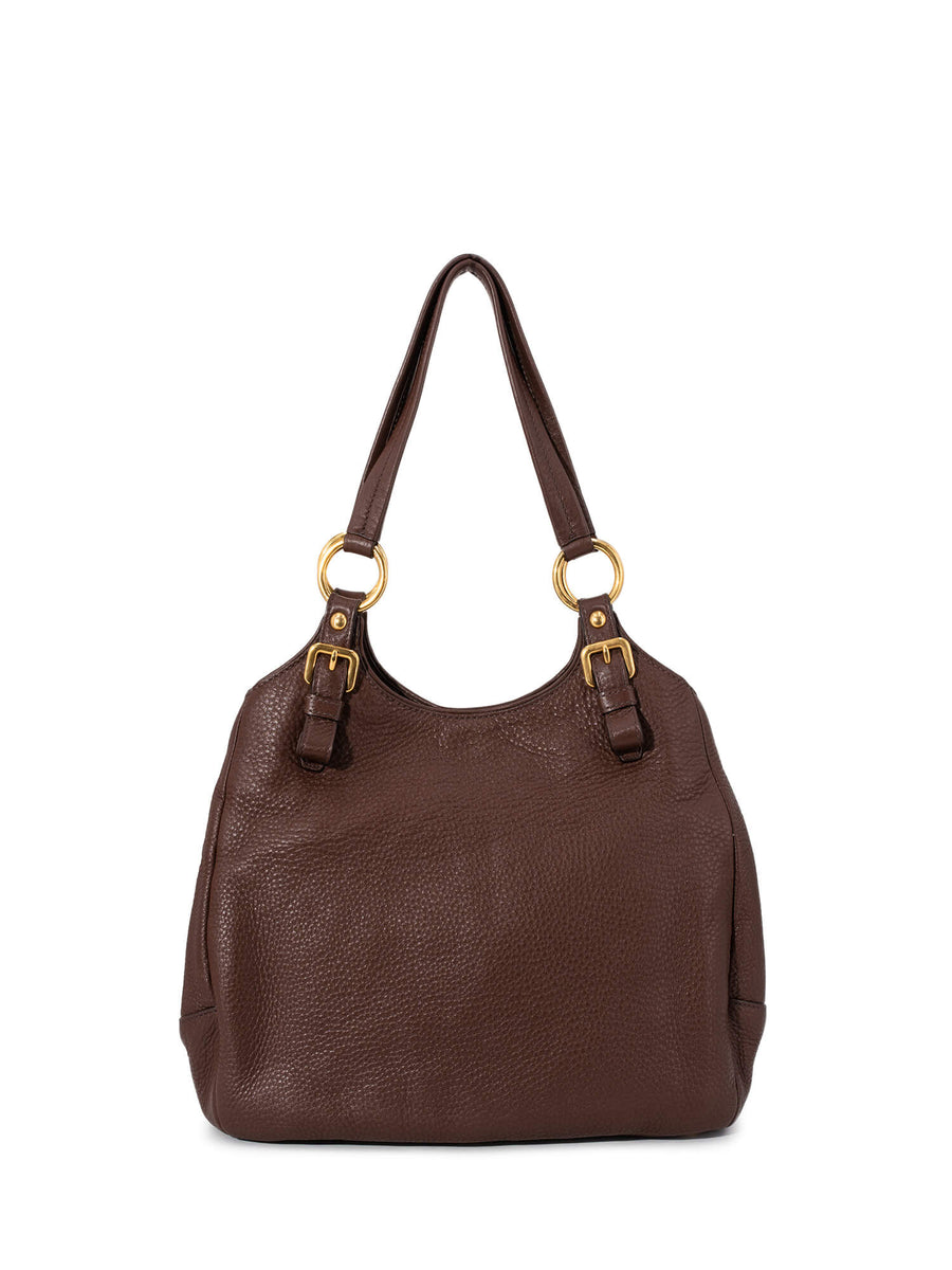 Prada Pebbled Leather Shoulder Bag Brown