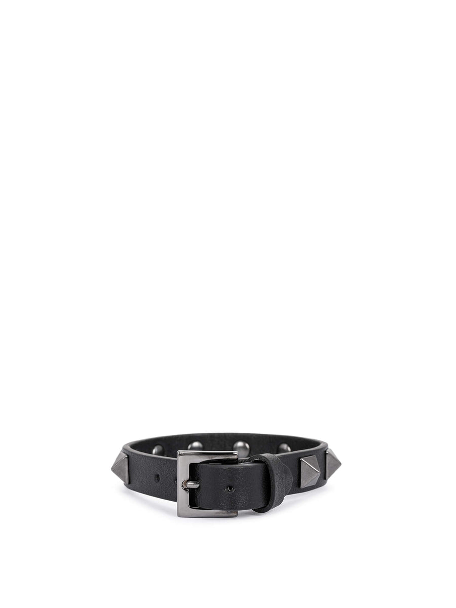 Rockstud Leather Bracelet With Ruthenium Studs for Man in Marine