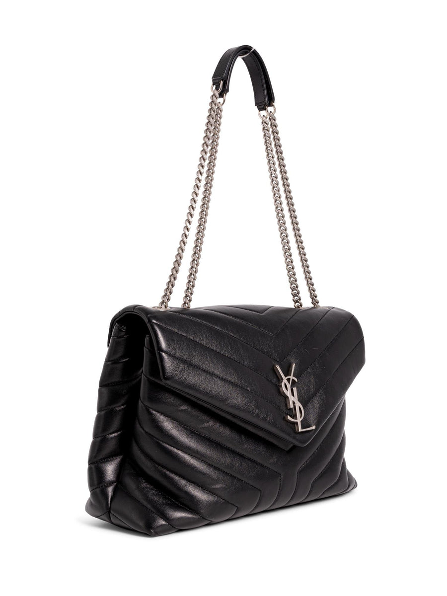 Yves Saint Laurent Chevron Leather Medium Loulou Flap Messenger Bag Black