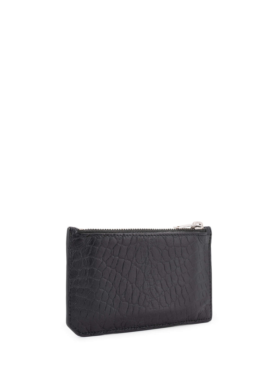 Pre-owned Saint Laurent Monogram Credit Card Wallet Crocodile Embossed  Leather Black