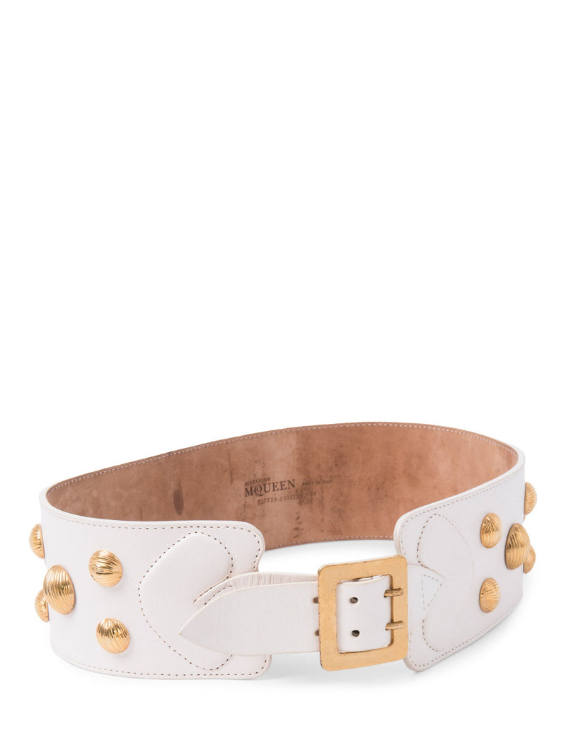 Alexander McQueen Studded Leather Belt White Gold-designer resale