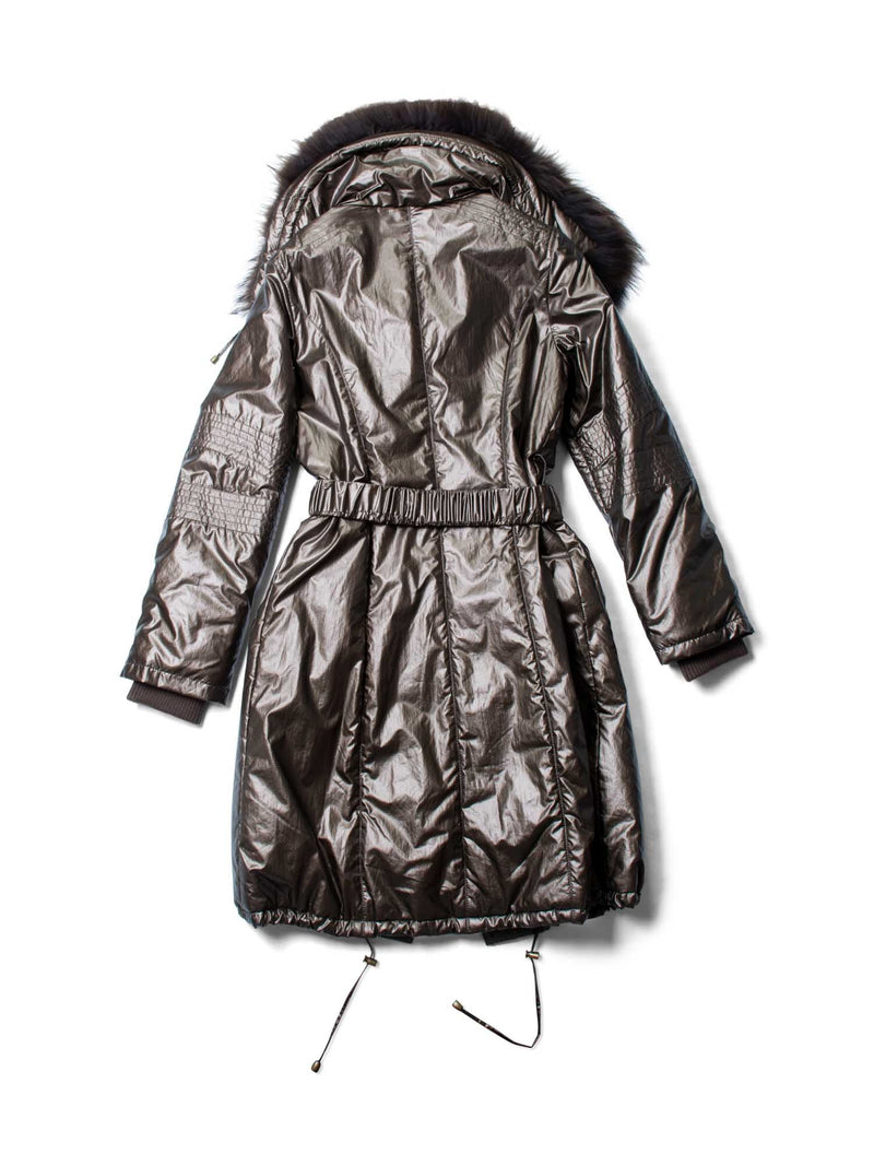 Alexandra Fox Fur Winter Belted Parka Coat Brown-designer resale