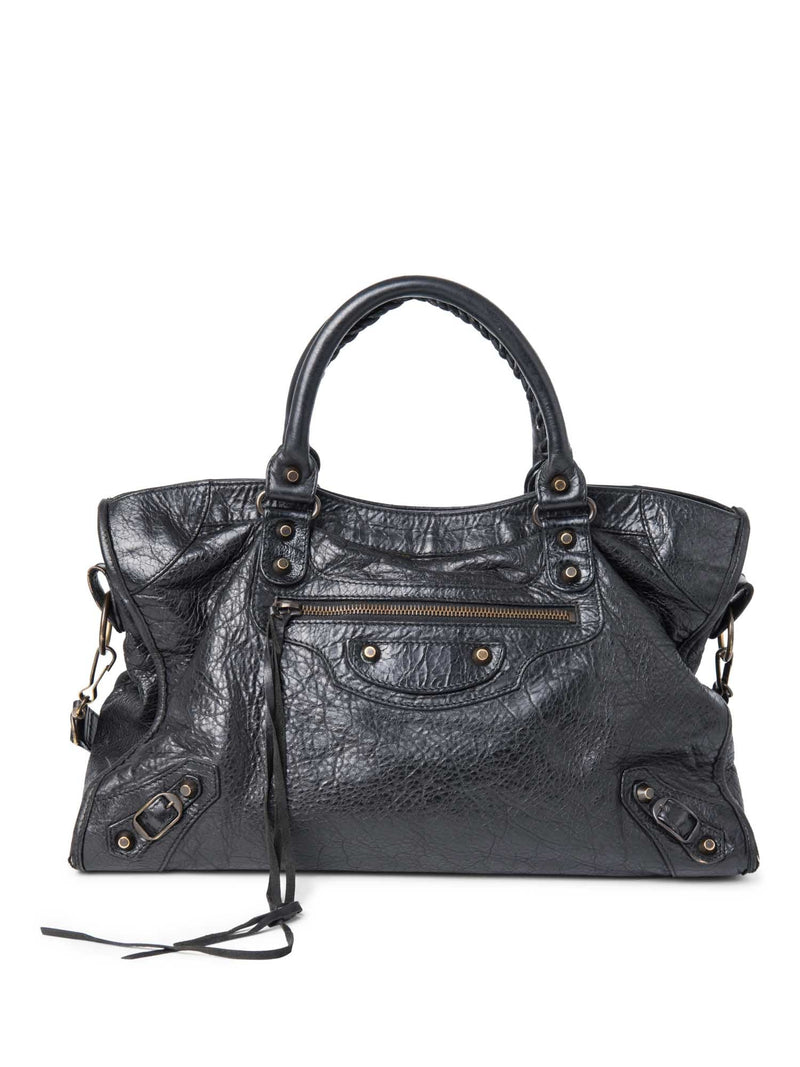 Balenciaga Leather City Bag Black-designer resale