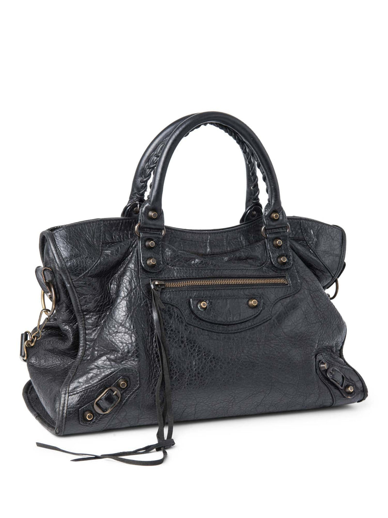 Balenciaga Leather City Bag Black-designer resale