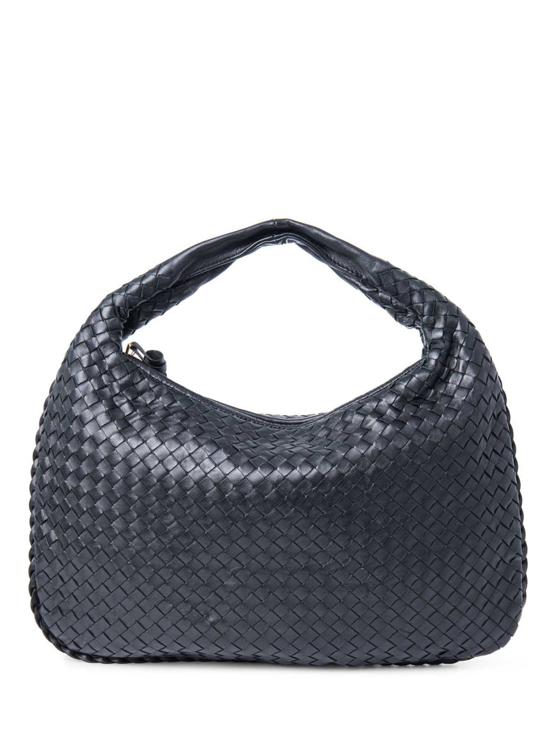 Bottega Veneta Intrecciato Leather Top Handle Hop Bag Black-designer resale