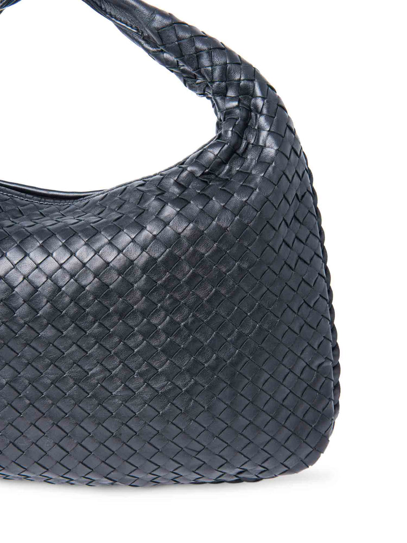 Bottega Veneta Intrecciato Leather Top Handle Hop Bag Black-designer resale