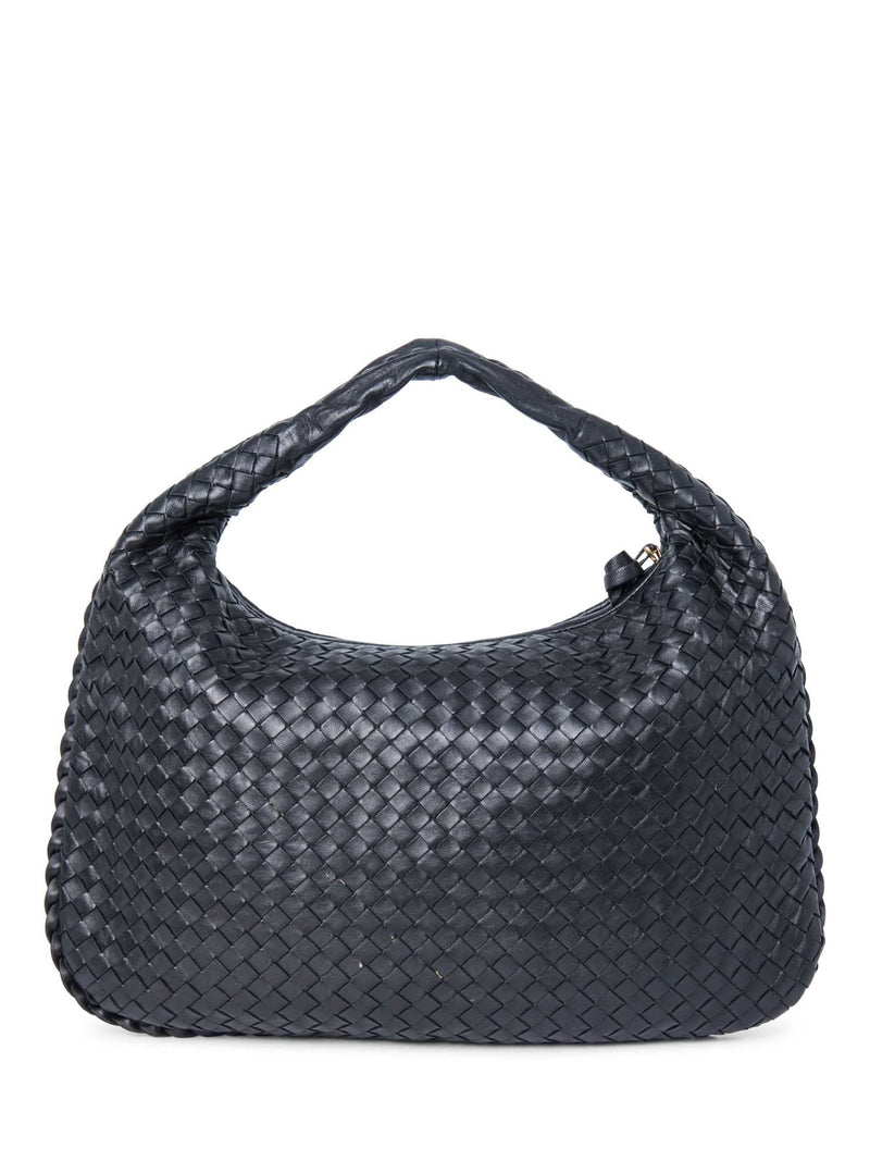 Bottega Veneta Intrecciato Leather Top Handle Hop Bag Black-designer resale