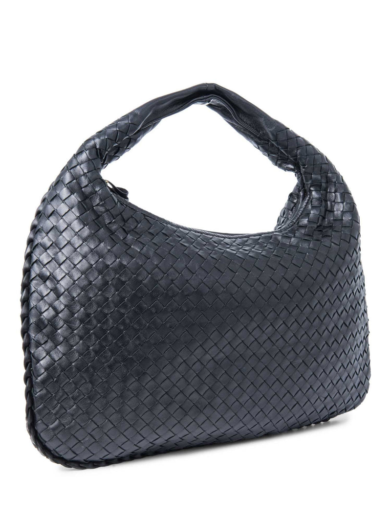 Bottega Veneta Intrecciato Leather Top Handle Hop Bag Black-designer resale