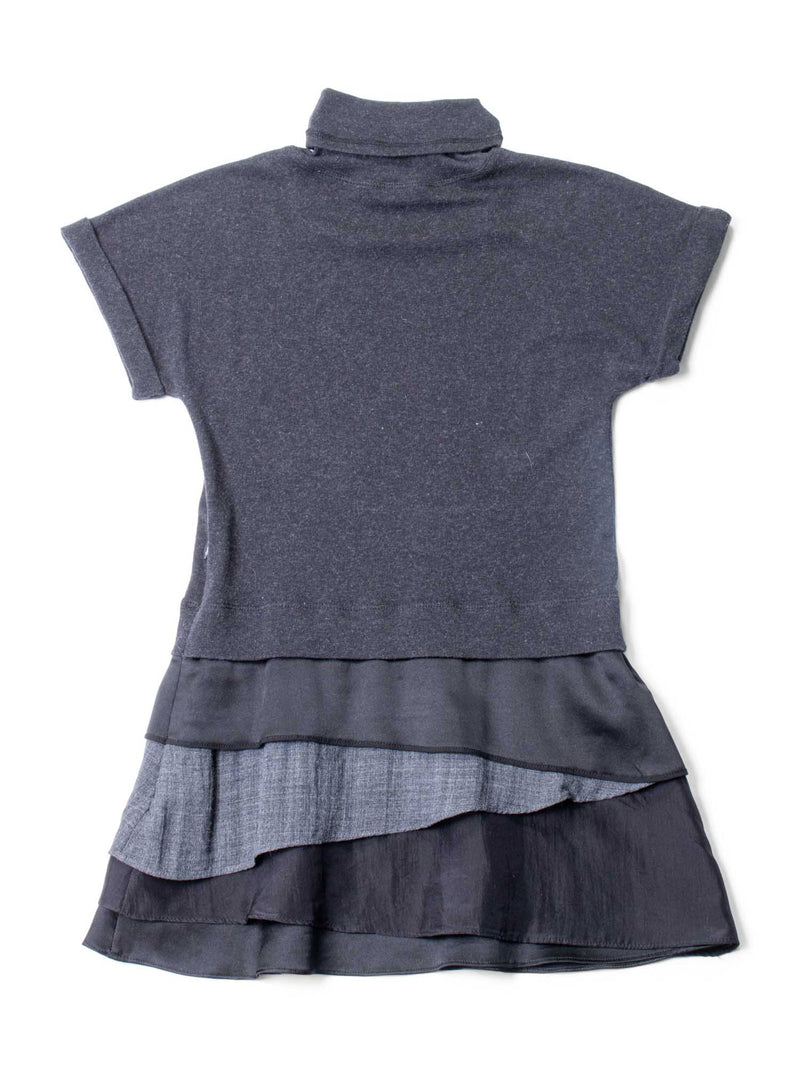 Brunello Cucinelli Cotton Silk Turtle Neck Layered Top Grey-designer resale