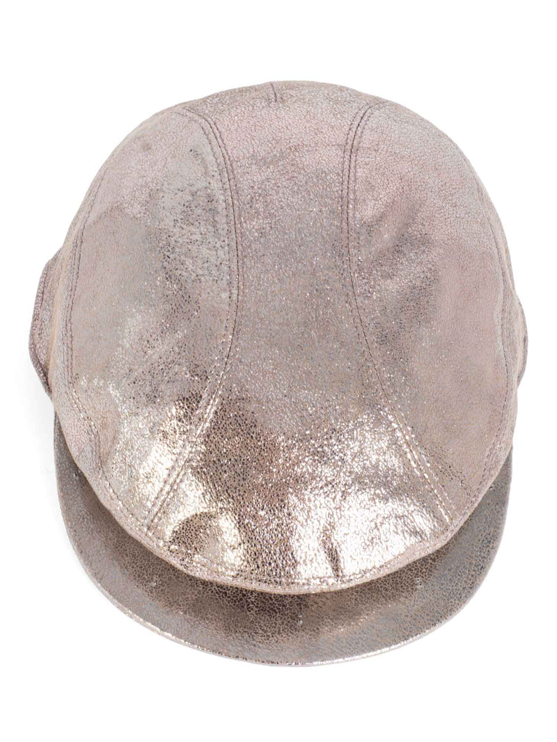 Brunello Cucinelli Leather Shimmer Newsboy Hat Brown-designer resale