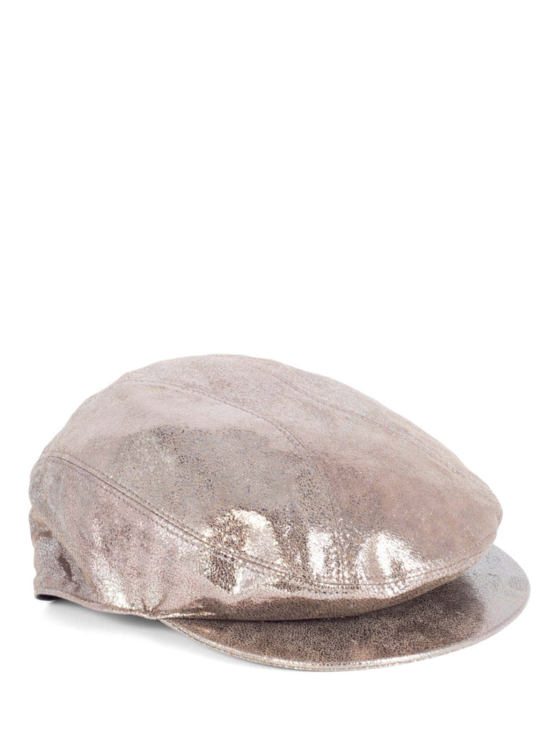 Brunello Cucinelli Leather Shimmer Newsboy Hat Brown-designer resale