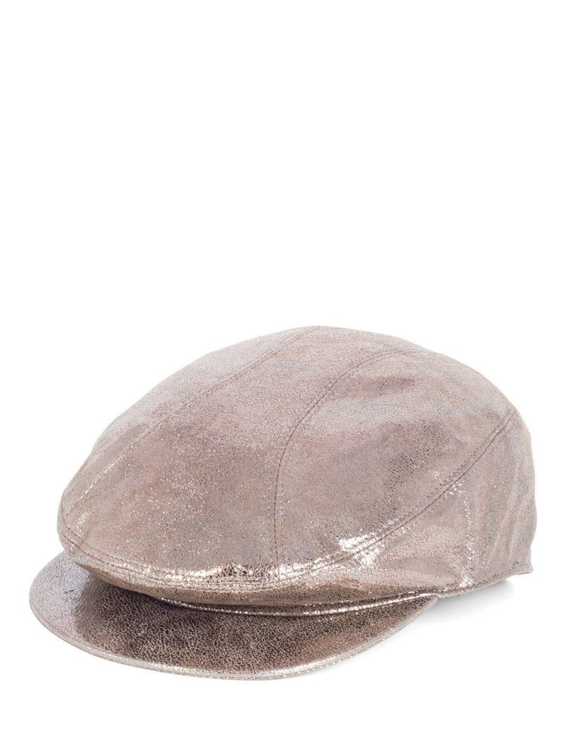 Brunello Cucinelli Leather Shimmer Newsboy Hat Brown-designer resale