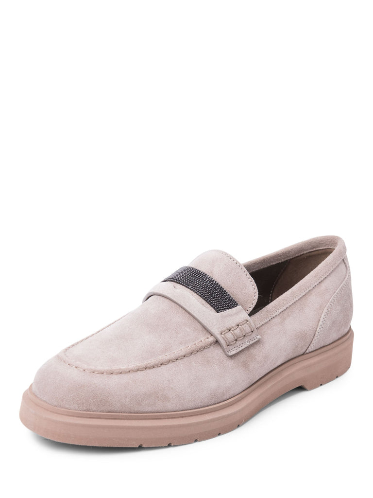 Brunello Cucinelli Monili Suede Loafer Taupe-designer resale