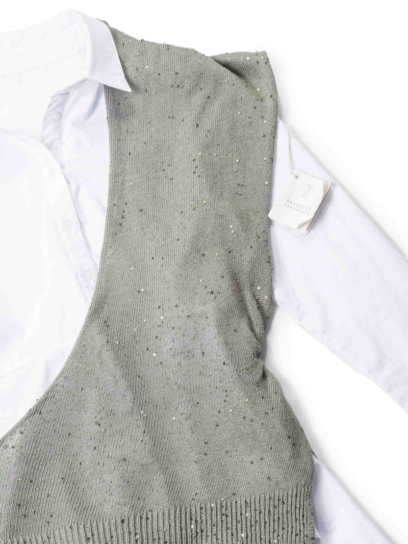 Brunello Cucinelli Sequin Asymmetrical Top Olive Green-designer resale