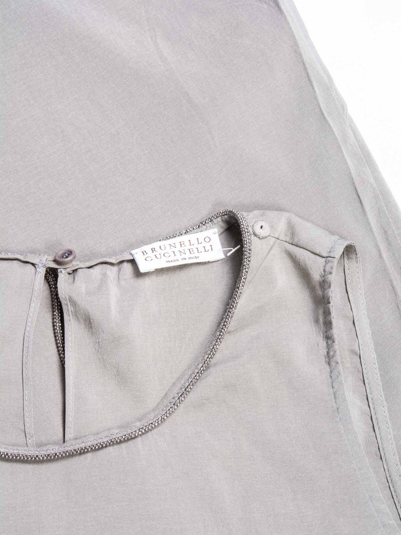 Brunello Cucinelli Silk Monili Necklace Blouse Grey-designer resale