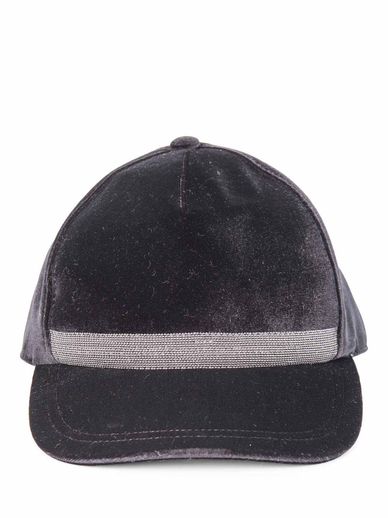 Brunello Cucinelli Velvet Monili Hat Black-designer resale