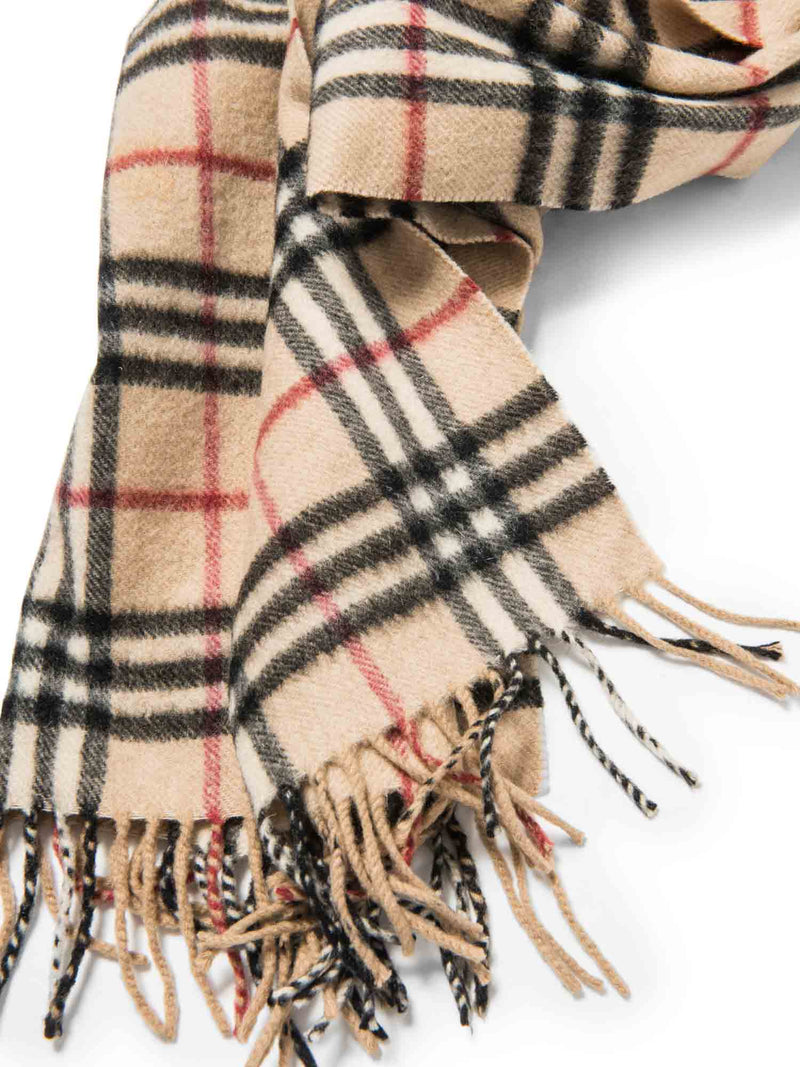 Burberry Cashmere House Check Fringe Scarf Brown-designer resale