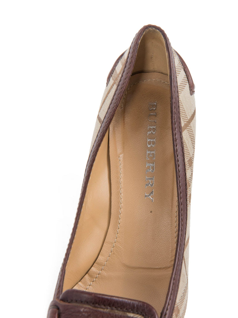 Burberry Heymarket Check Canvas Leather Loafer Heels Brown-designer resale