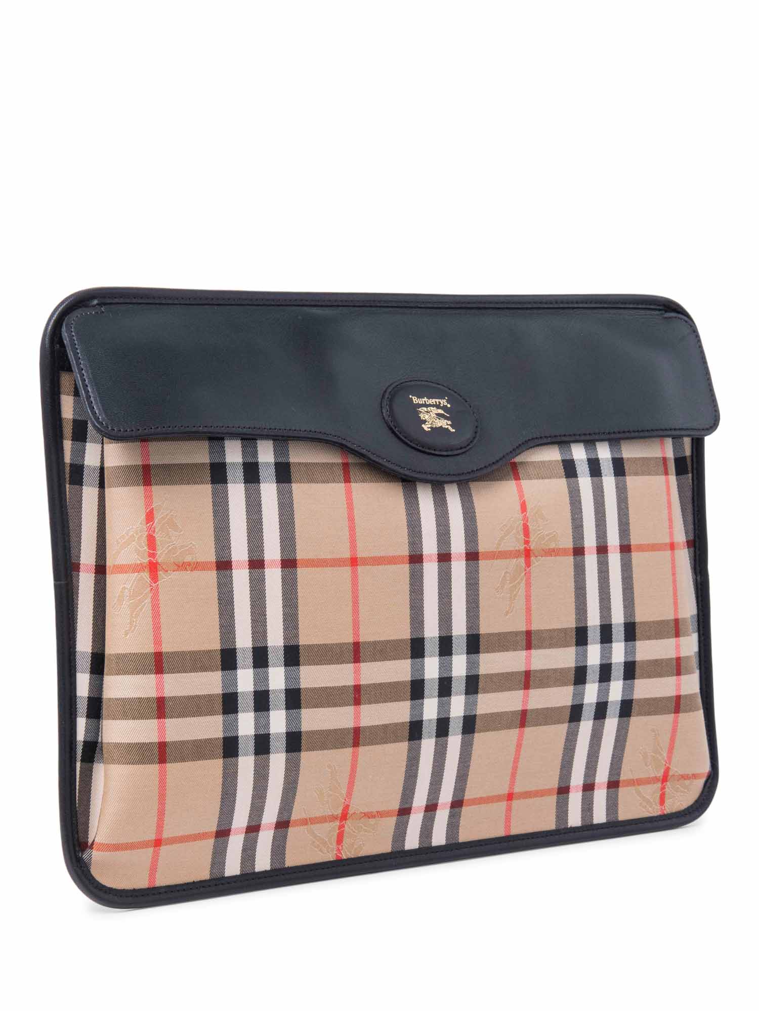 Burberry Logo Haymarket Check Clutch Beige Black