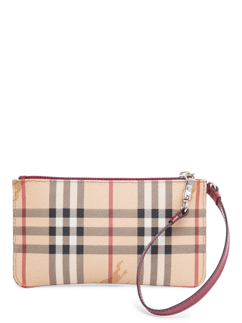 Burberry Logo Haymarket Check Wristlet Bag Beige Red-designer resale