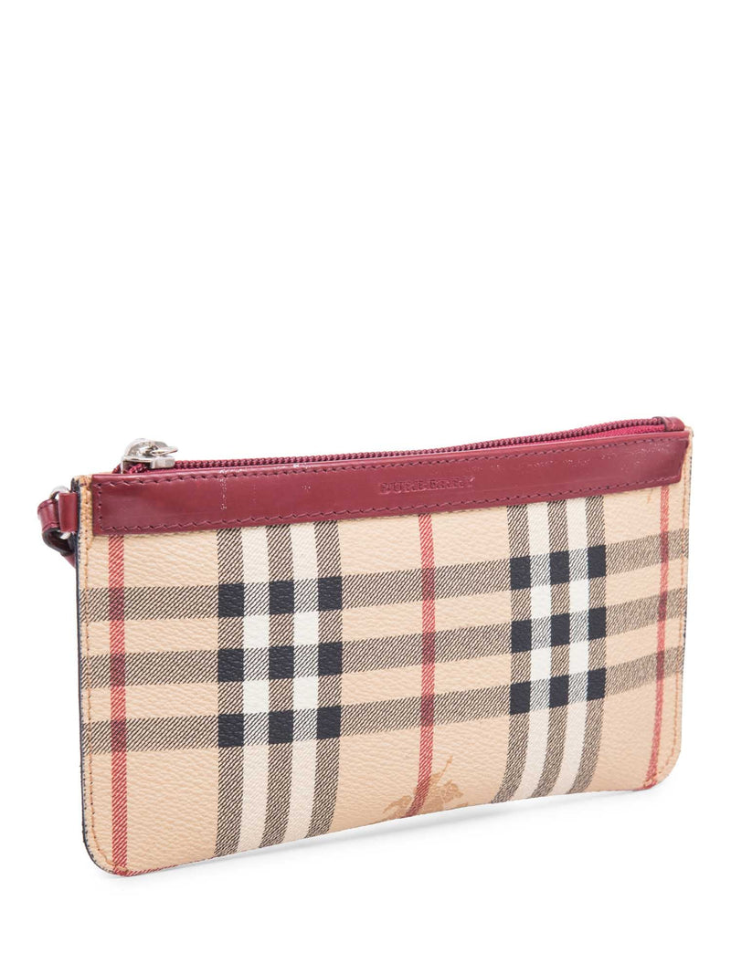 Burberry Logo Haymarket Check Wristlet Bag Beige Red-designer resale