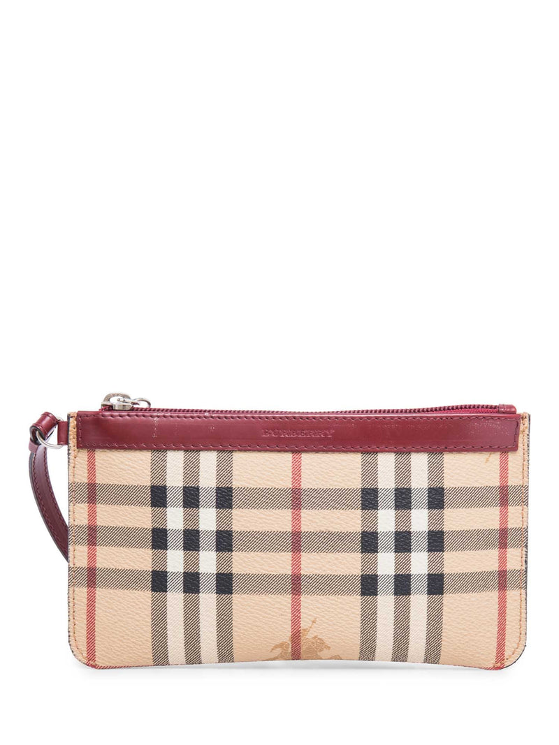 Burberry Logo Haymarket Check Wristlet Bag Beige Red-designer resale