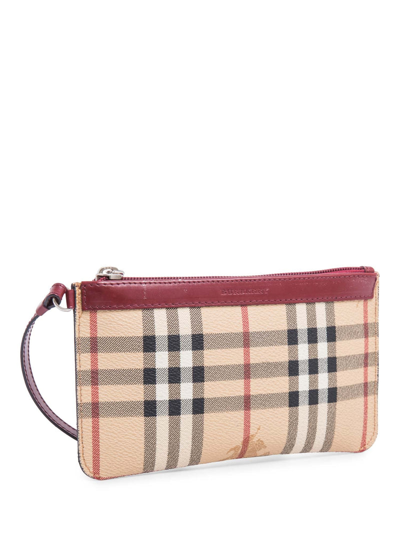 Burberry Logo Haymarket Check Wristlet Bag Beige Red-designer resale